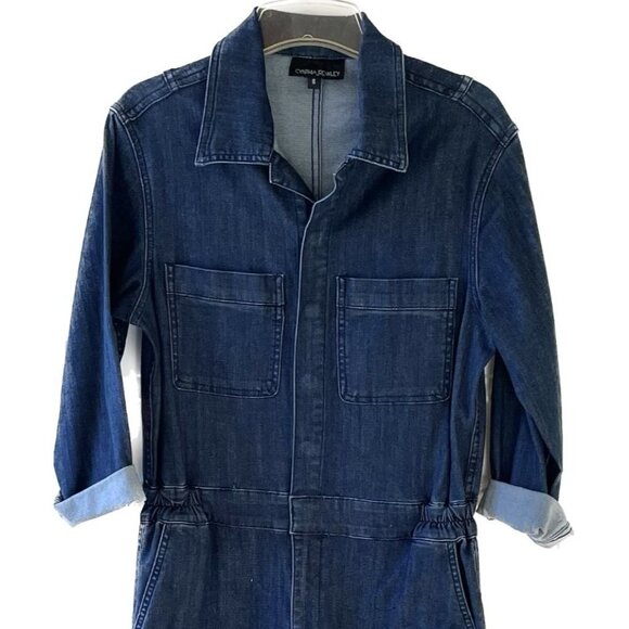 Cynthia Rowley Womens Denim Jumpsuit Size Small Dark Wash Western Denim on Denim - Picture 7 of 11